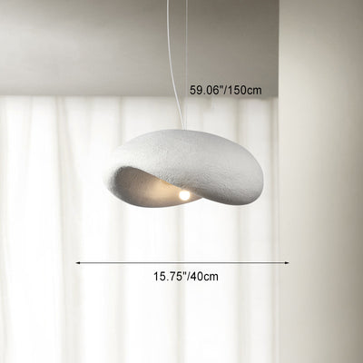 Traditional Japanese Polystyrene Irregular Curved Round 1-Light Pendant Light For Bedroom & Living Room