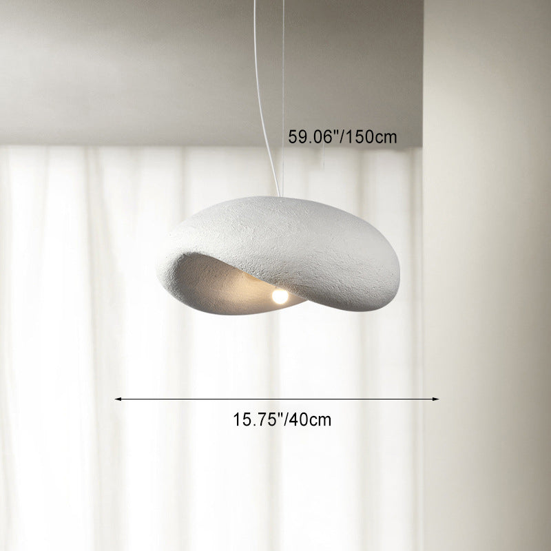 Traditional Japanese Polystyrene Irregular Curved Round 1-Light Pendant Light For Bedroom & Living Room