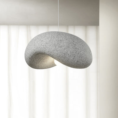 Traditional Japanese Polystyrene Irregular Curved Round 1-Light Pendant Light For Bedroom & Living Room
