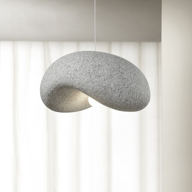 Traditional Japanese Polystyrene Irregular Curved Round 1-Light Pendant Light For Bedroom & Living Room