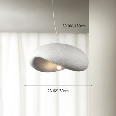 Traditional Japanese Polystyrene Irregular Curved Round 1-Light Pendant Light For Bedroom & Living Room