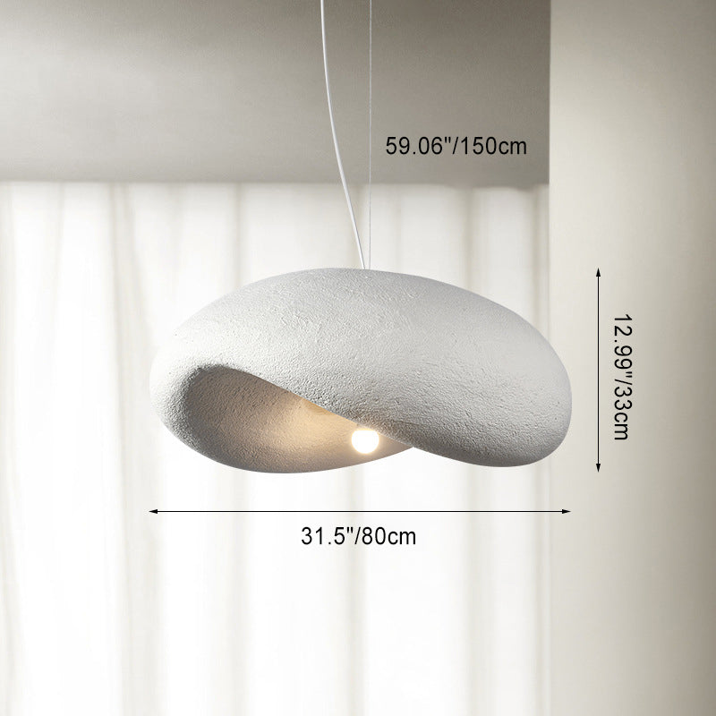 Traditional Japanese Polystyrene Irregular Curved Round 1-Light Pendant Light For Bedroom & Living Room