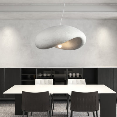 Traditional Japanese Polystyrene Irregular Curved Round 1-Light Pendant Light For Bedroom & Living Room