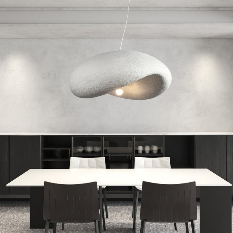 Traditional Japanese Polystyrene Irregular Curved Round 1-Light Pendant Light For Bedroom & Living Room