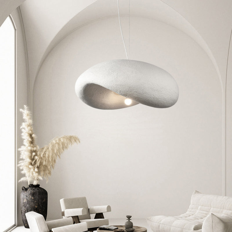 Traditional Japanese Polystyrene Irregular Curved Round 1-Light Pendant Light For Bedroom & Living Room