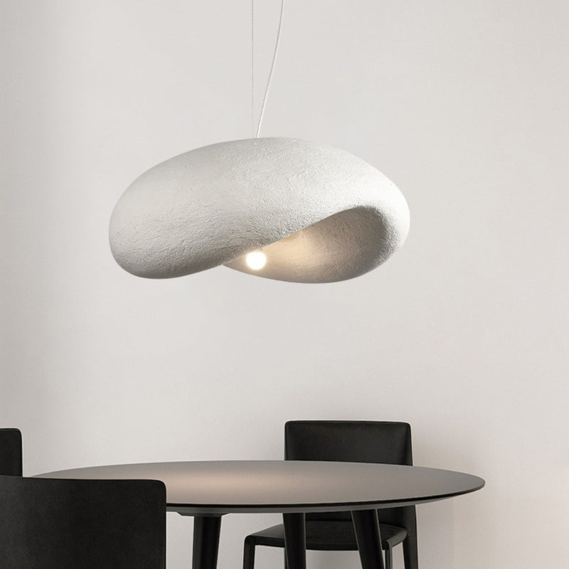 Traditional Japanese Polystyrene Irregular Curved Round 1-Light Pendant Light For Bedroom & Living Room