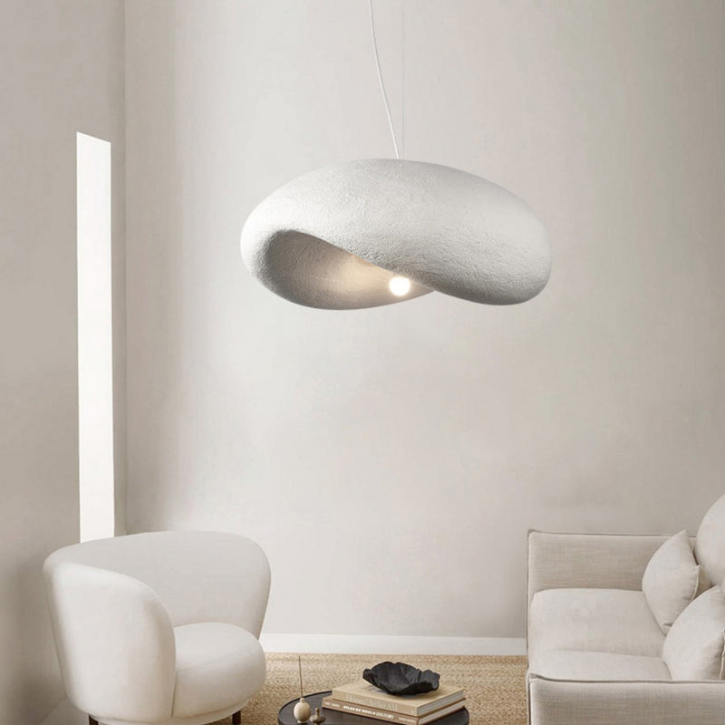 Traditional Japanese Polystyrene Irregular Curved Round 1-Light Pendant Light For Bedroom & Living Room