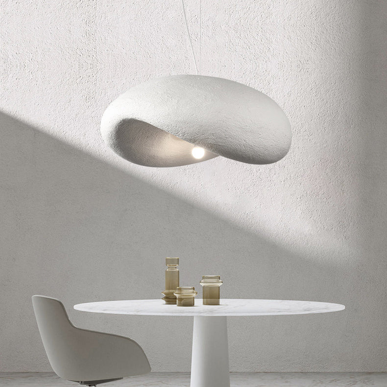 Traditional Japanese Polystyrene Irregular Curved Round 1-Light Pendant Light For Bedroom & Living Room