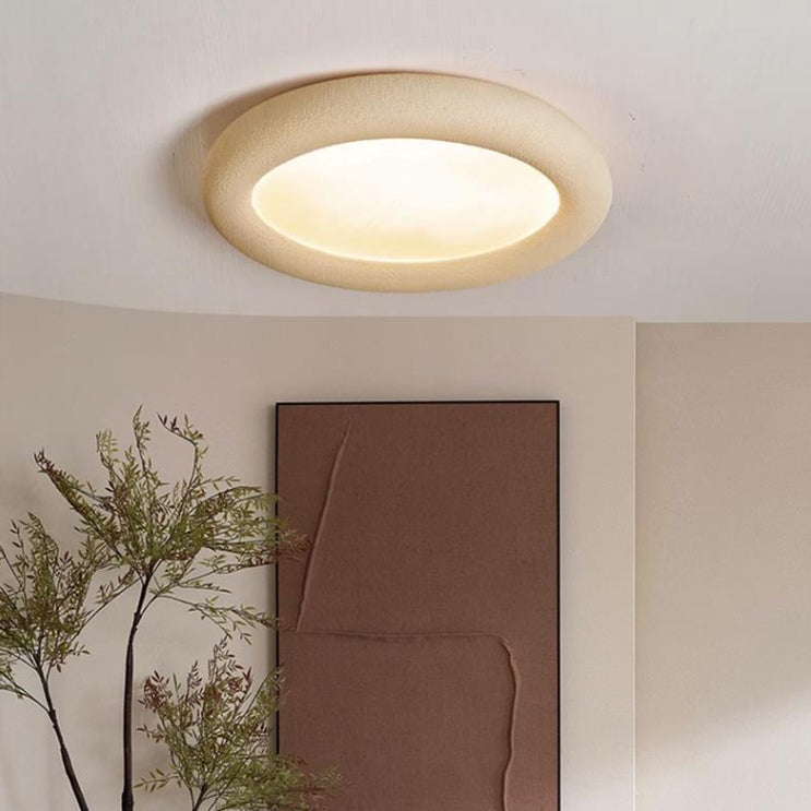 Modern Minimalist Fiberglass Acrylic Iron Round LED Flush Mount Ceiling Light For Bedroom &amp; Living Room