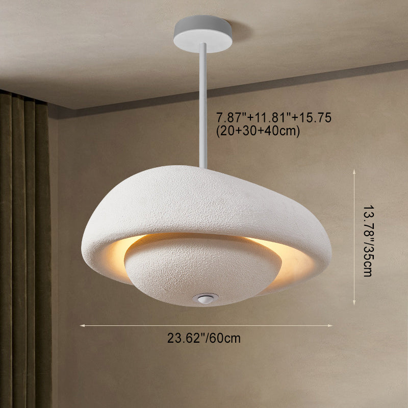 Traditional Japanese Resin Irregular Round 3-Light Chandelier For Bedroom & Living Room