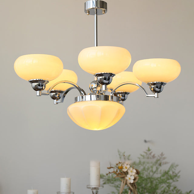 Traditional French Glass Metal Branch Curved Round 4/6-Light Chandelier For Living Room & Dining Room