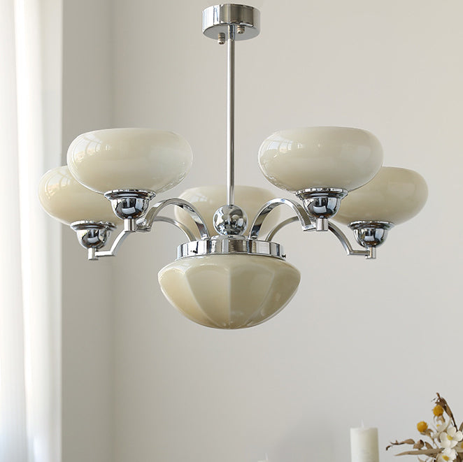 Traditional French Glass Metal Branch Curved Round 4/6-Light Chandelier For Living Room & Dining Room