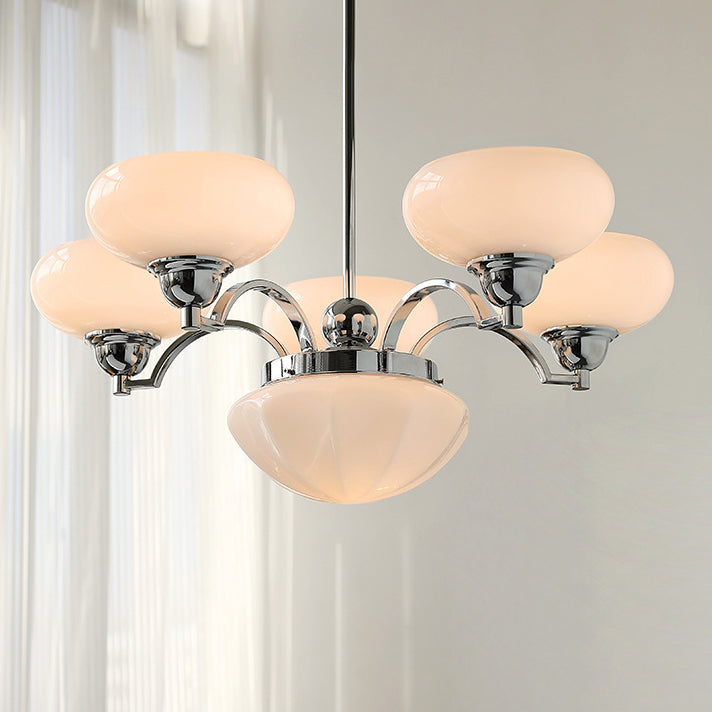 Traditional French Glass Metal Branch Curved Round 4/6-Light Chandelier For Living Room & Dining Room