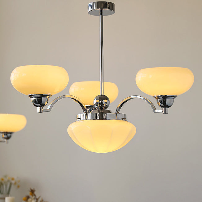 Traditional French Glass Metal Branch Curved Round 4/6-Light Chandelier For Living Room & Dining Room