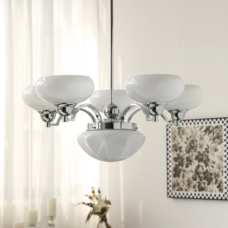Traditional French Glass Metal Branch Curved Round 4/6-Light Chandelier For Living Room & Dining Room