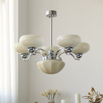 Traditional French Glass Metal Branch Curved Round 4/6-Light Chandelier For Living Room & Dining Room