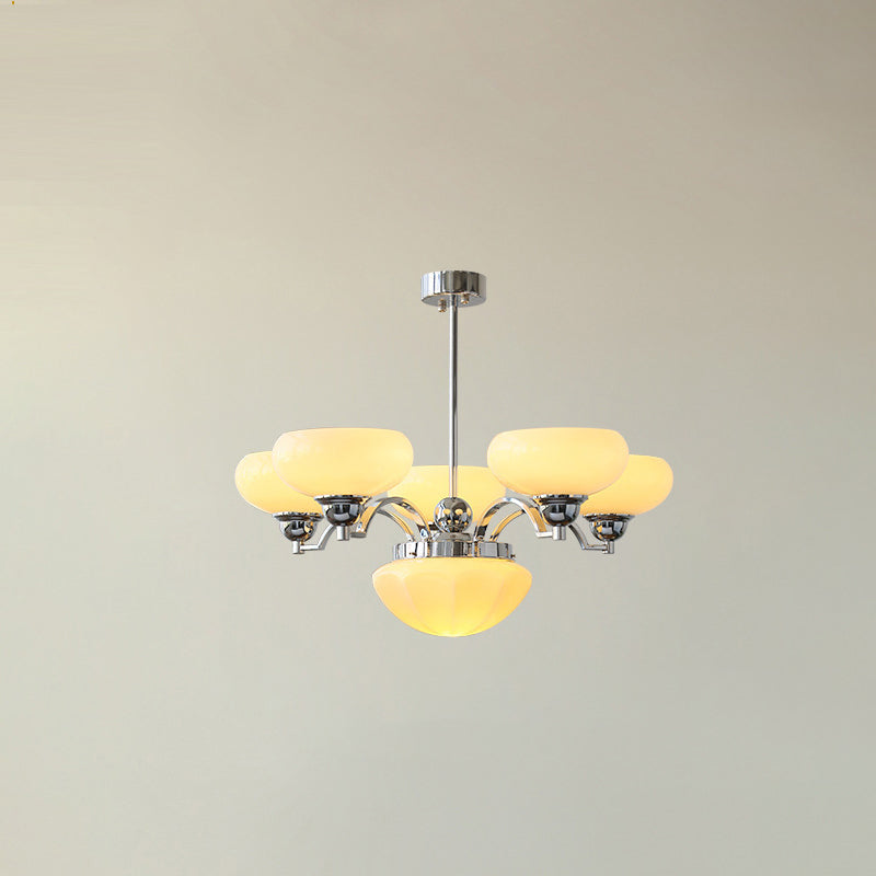 Traditional French Glass Metal Branch Curved Round 4/6-Light Chandelier For Living Room & Dining Room