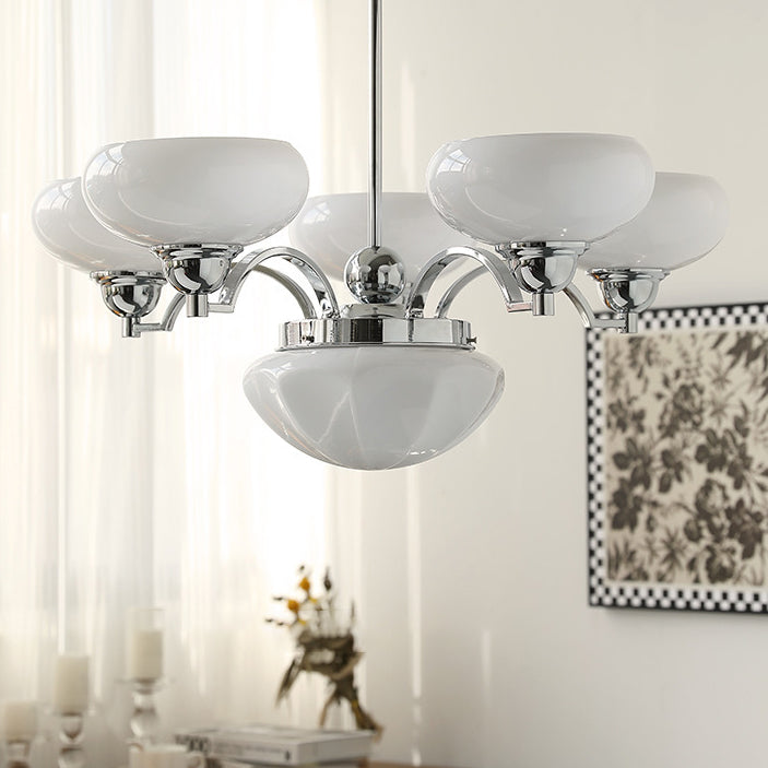Traditional French Glass Metal Branch Curved Round 4/6-Light Chandelier For Living Room & Dining Room