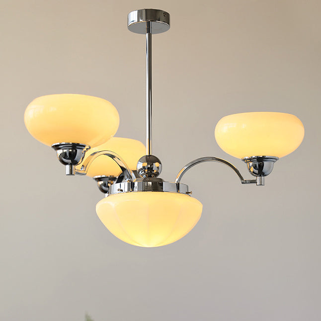 Traditional French Glass Metal Branch Curved Round 4/6-Light Chandelier For Living Room & Dining Room