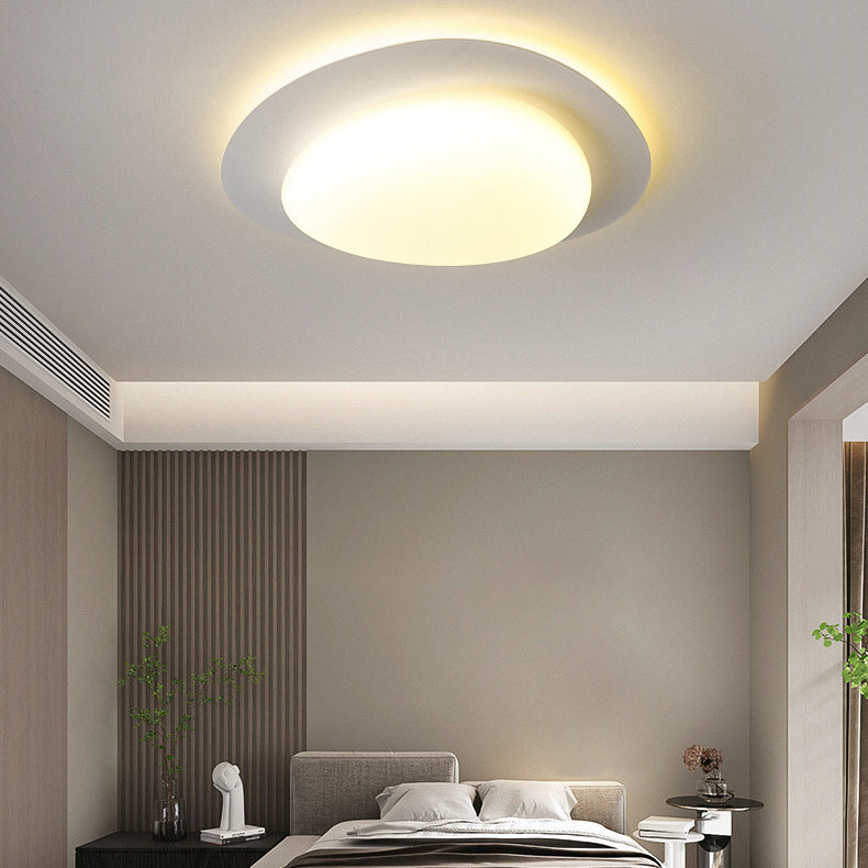 Modern Minimalist Acrylic Iron Pebble-Shaped LED Flush Mount Ceiling Light For Bedroom & Living Room
