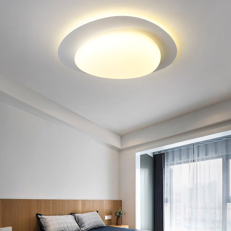 Modern Minimalist Acrylic Iron Pebble-Shaped LED Flush Mount Ceiling Light For Bedroom & Living Room