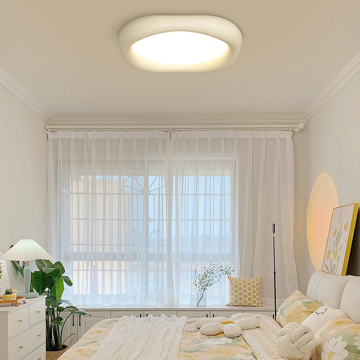 Modern Minimalist Acrylic Resin & Iron Rounded Square LED Flush Mount Ceiling Light For Living Room & Dining Room