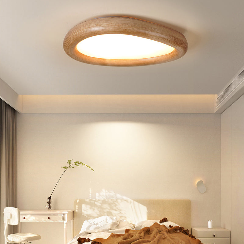 Modern Minimalist Diffuser Panel Resin Iron Pebble-Shaped LED Flush Mount Ceiling Light For Bedroom & Living Room