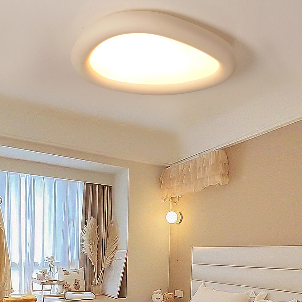 Modern Minimalist Diffuser Panel Resin Iron Pebble-Shaped LED Flush Mount Ceiling Light For Bedroom &amp; Living Room