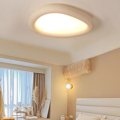 Modern Minimalist Diffuser Panel Resin Iron Pebble-Shaped LED Flush Mount Ceiling Light For Bedroom & Living Room