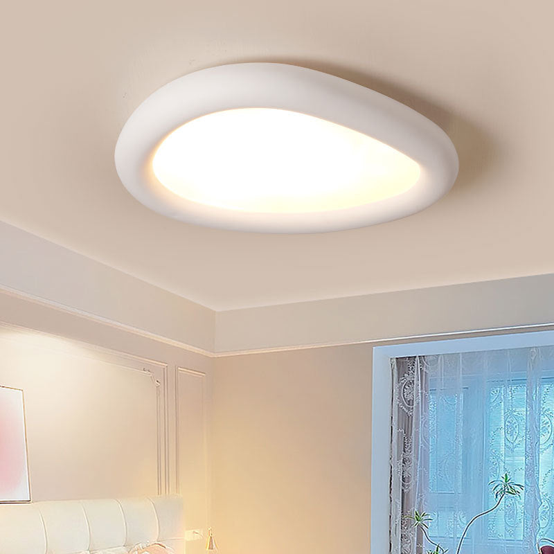 Modern Minimalist Diffuser Panel Resin Iron Pebble-Shaped LED Flush Mount Ceiling Light For Bedroom & Living Room