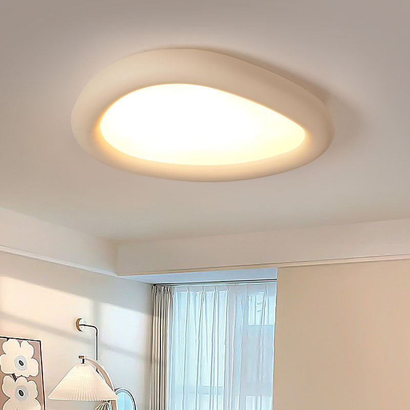 Modern Minimalist Diffuser Panel Resin Iron Pebble-Shaped LED Flush Mount Ceiling Light For Bedroom & Living Room