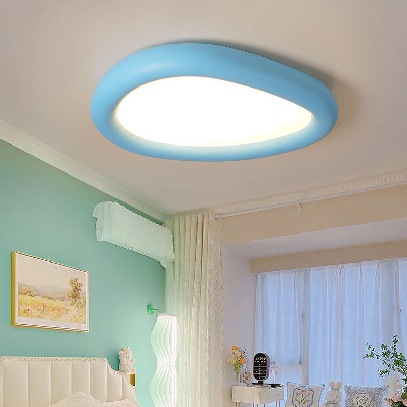 Modern Minimalist Diffuser Panel Resin Iron Pebble-Shaped LED Flush Mount Ceiling Light For Bedroom & Living Room