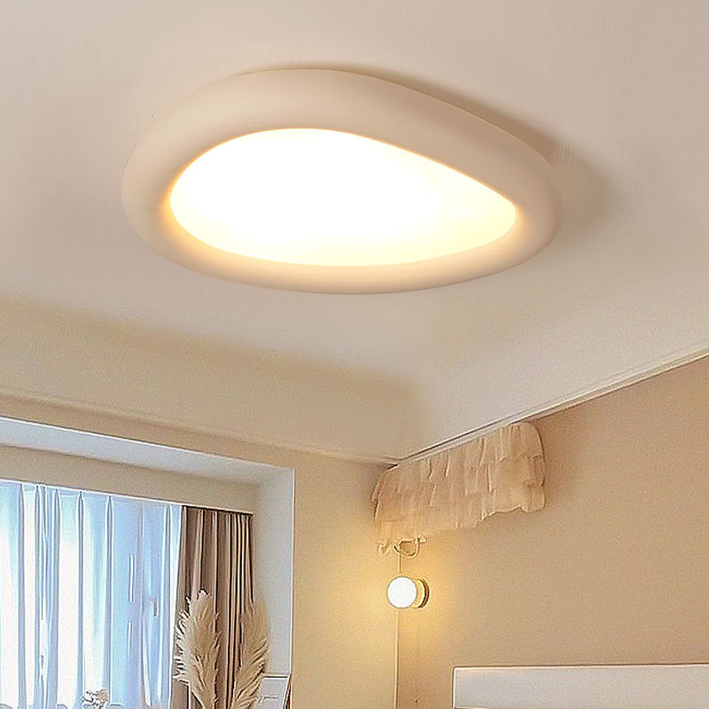 Modern Minimalist Diffuser Panel Resin Iron Pebble-Shaped LED Flush Mount Ceiling Light For Bedroom & Living Room