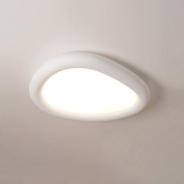 Modern Minimalist Diffuser Panel Resin Iron Pebble-Shaped LED Flush Mount Ceiling Light For Bedroom & Living Room