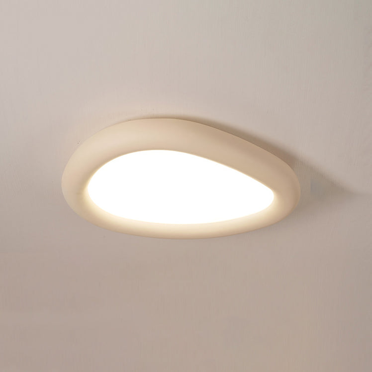 Modern Minimalist Diffuser Panel Resin Iron Pebble-Shaped LED Flush Mount Ceiling Light For Bedroom & Living Room