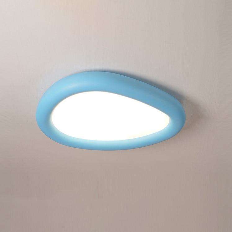 Modern Minimalist Diffuser Panel Resin Iron Pebble-Shaped LED Flush Mount Ceiling Light For Bedroom & Living Room