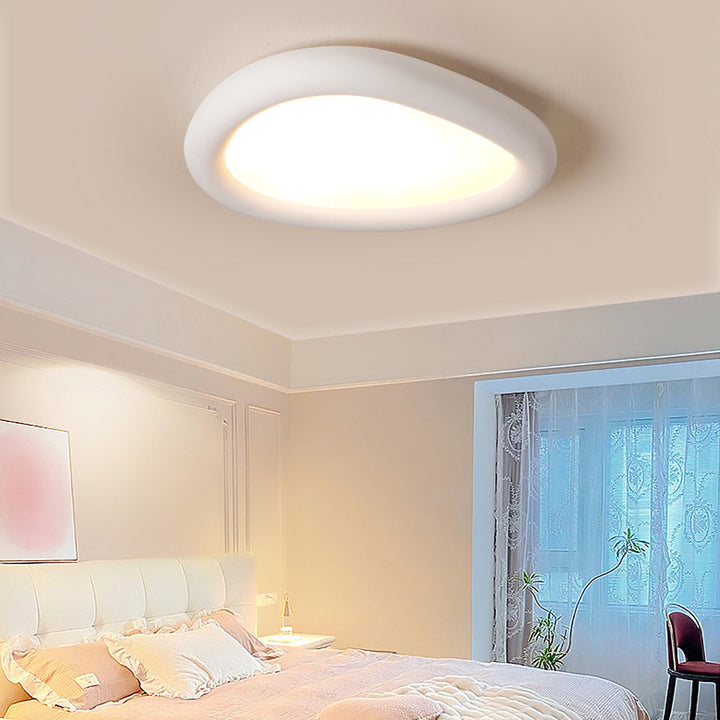 Modern Minimalist Diffuser Panel Resin Iron Pebble-Shaped LED Flush Mount Ceiling Light For Bedroom &amp; Living Room