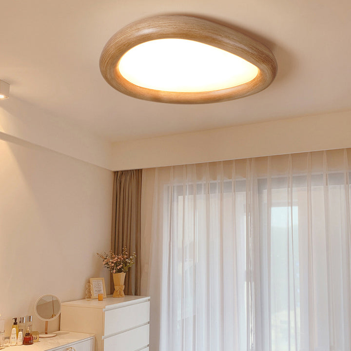 Modern Minimalist Diffuser Panel Resin Iron Pebble-Shaped LED Flush Mount Ceiling Light For Bedroom &amp; Living Room