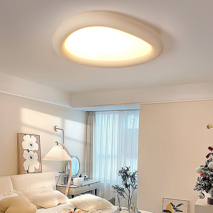 Modern Minimalist Diffuser Panel Resin Iron Pebble-Shaped LED Flush Mount Ceiling Light For Bedroom &amp; Living Room