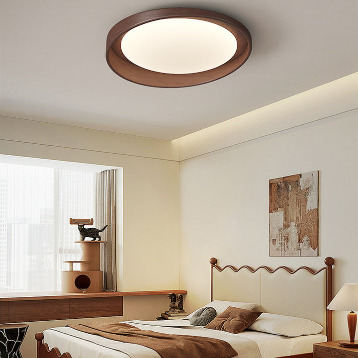 Traditionelle Vintage Deckenleuchte aus Gummibaumholz mit PE-Rund-LED für Schlafzimmer &amp; Wohnzimmer 