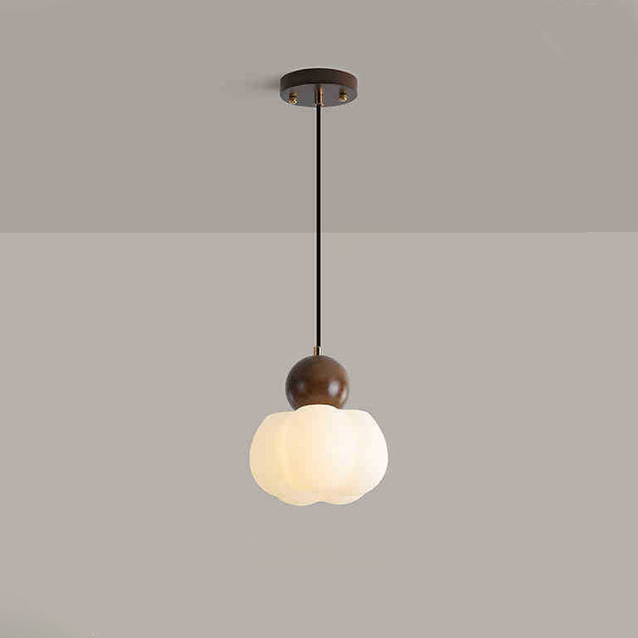 Traditional Japanese PE Metal Rubber Wood Round Pumpkin 1-Light Pendant Light For Bedroom &amp; Living Room
