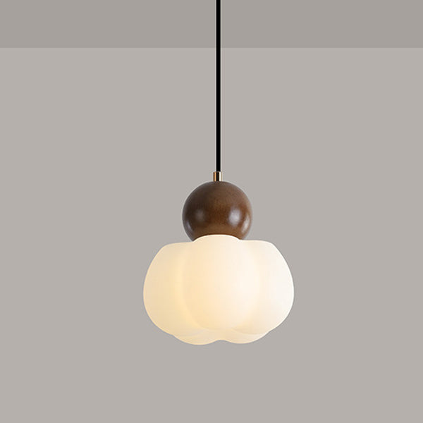 Traditional Japanese PE Metal Rubber Wood Round Pumpkin 1-Light Pendant Light For Bedroom &amp; Living Room