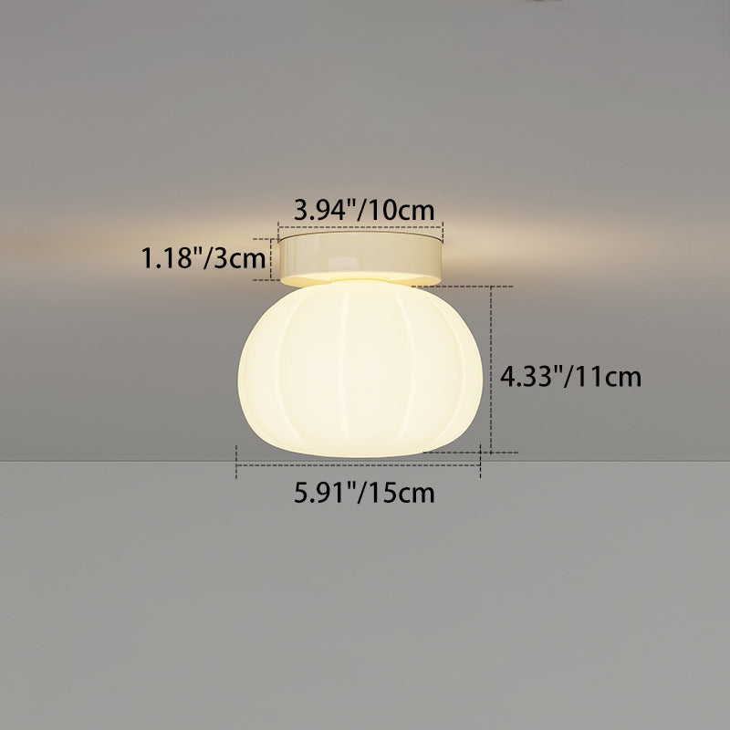 Modern Minimalist PE Iron Pumpkin Round LED Semi-Flush Mount Ceiling Light For Bedroom &amp; Living Room