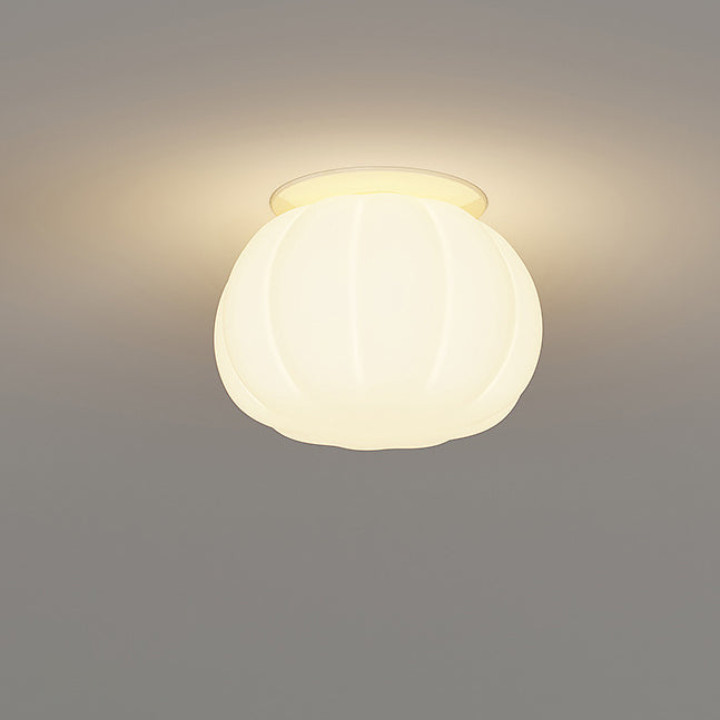 Modern Minimalist PE Iron Pumpkin Round LED Semi-Flush Mount Ceiling Light For Bedroom &amp; Living Room