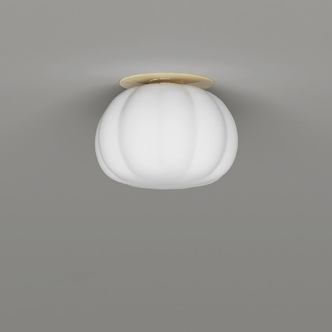 Modern Minimalist PE Iron Pumpkin Round LED Semi-Flush Mount Ceiling Light For Bedroom &amp; Living Room