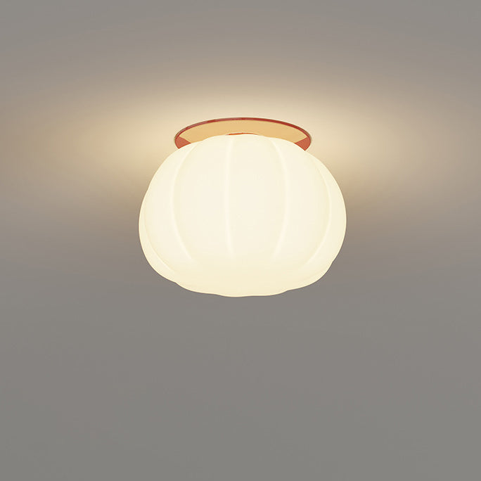 Modern Minimalist PE Iron Pumpkin Round LED Semi-Flush Mount Ceiling Light For Bedroom &amp; Living Room