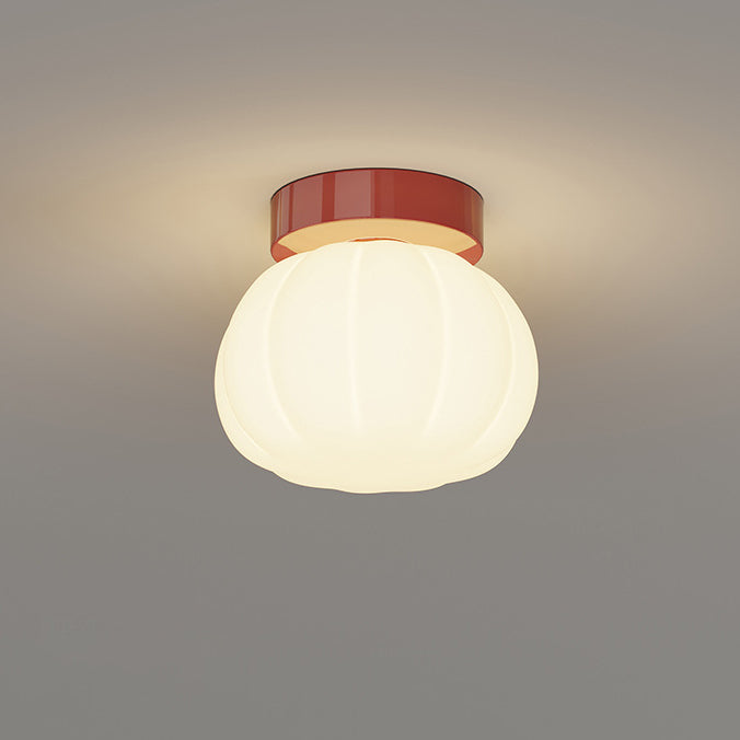 Modern Minimalist PE Iron Pumpkin Round LED Semi-Flush Mount Ceiling Light For Bedroom &amp; Living Room
