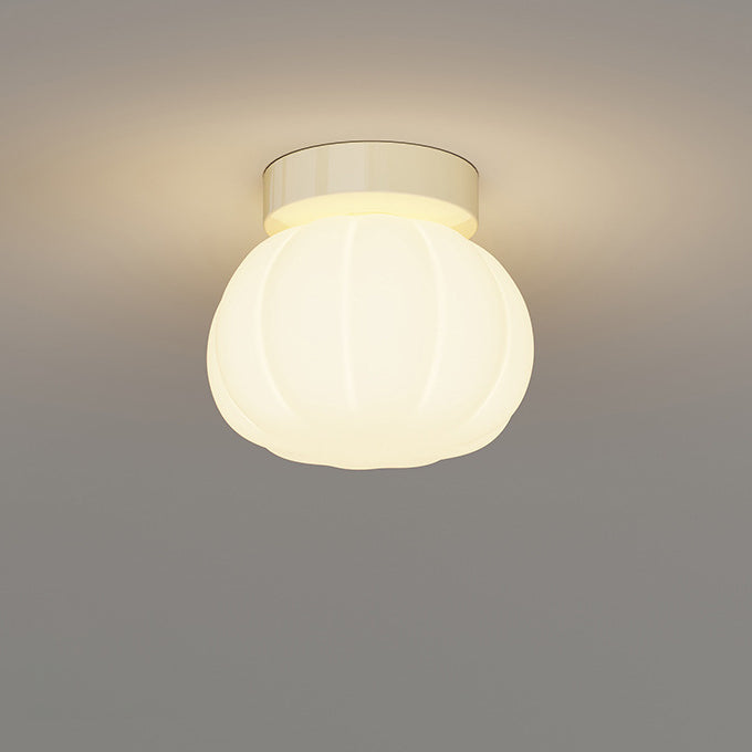 Modern Minimalist PE Iron Pumpkin Round LED Semi-Flush Mount Ceiling Light For Bedroom &amp; Living Room