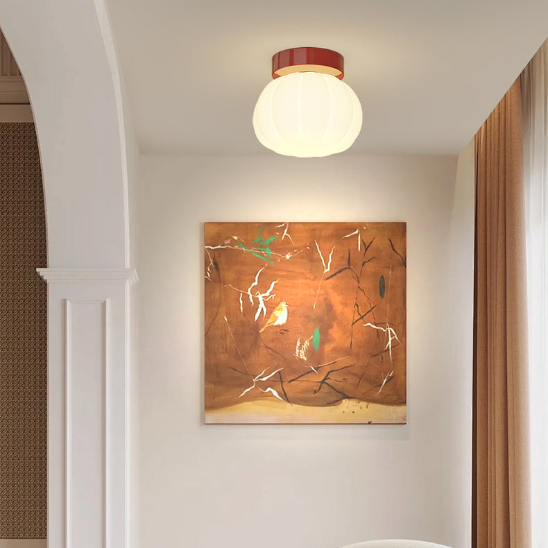 Modern Minimalist PE Iron Pumpkin Round LED Semi-Flush Mount Ceiling Light For Bedroom &amp; Living Room