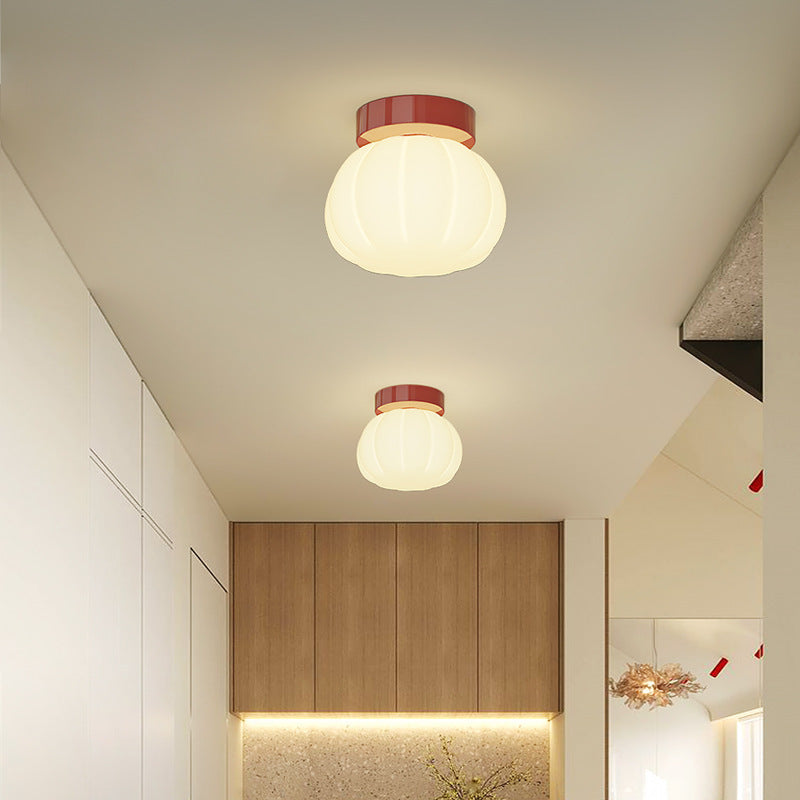 Modern Minimalist PE Iron Pumpkin Round LED Semi-Flush Mount Ceiling Light For Bedroom &amp; Living Room